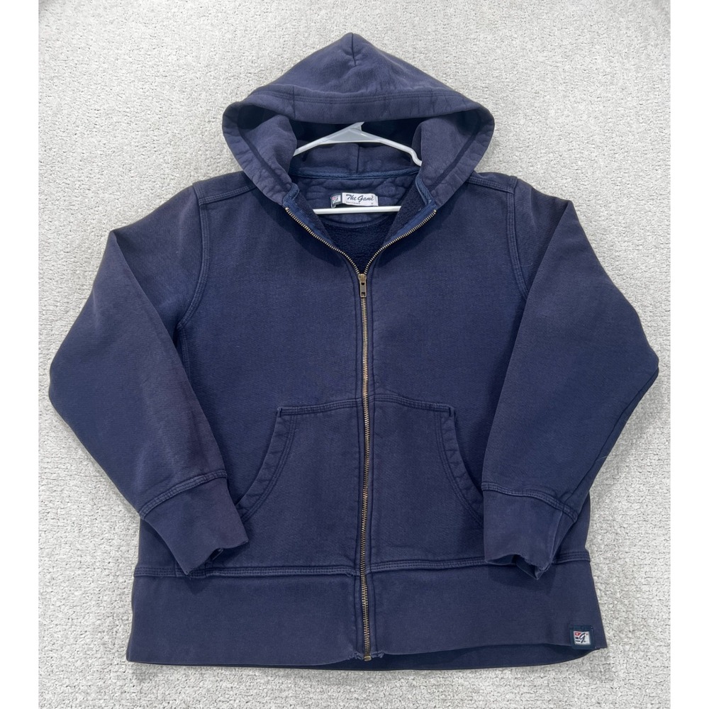 Vintage The Game Hoodie Mens M Navy Blue Full Zip Sweatshirt Made in USA